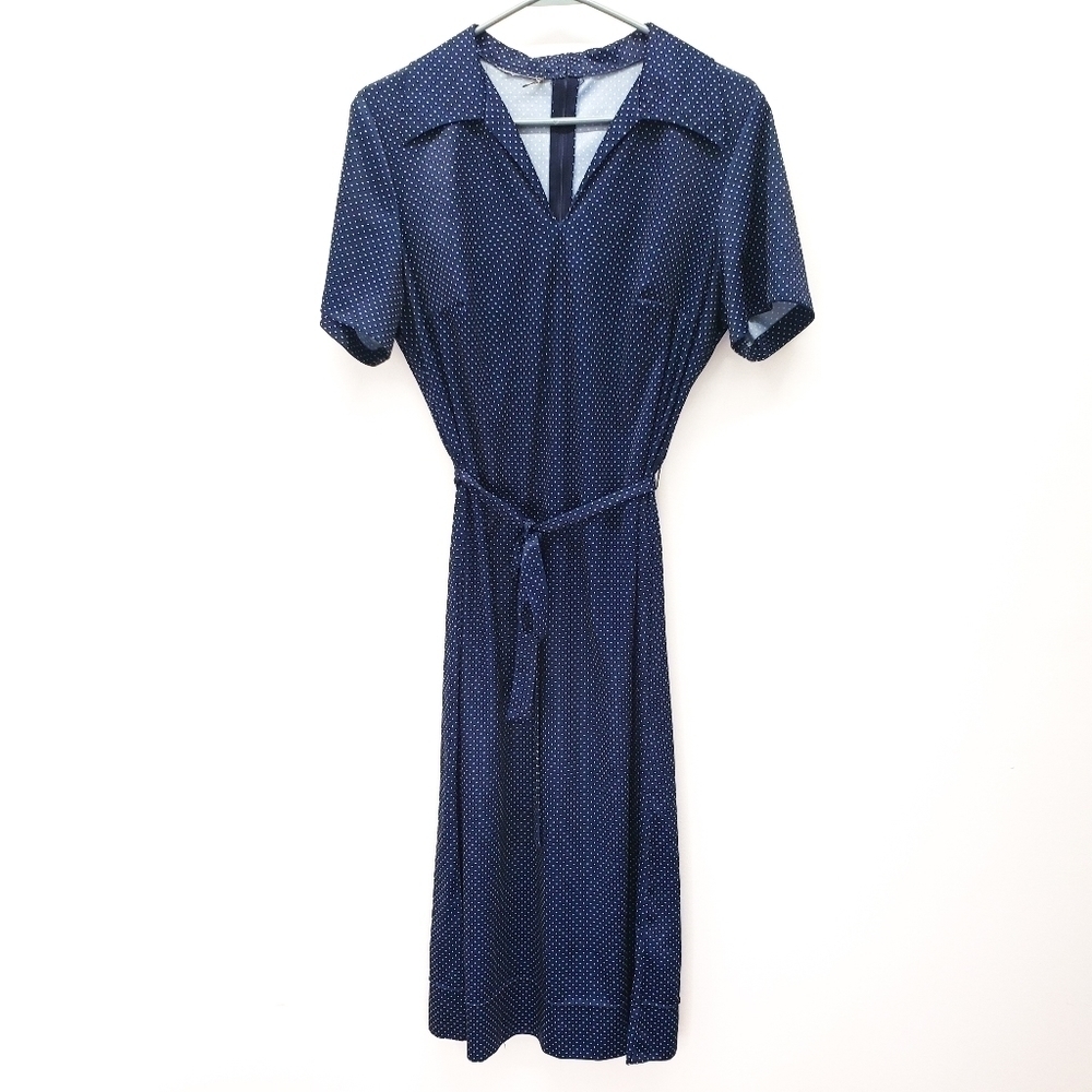 Vintage Navy & White polka dot 30's house dress - Picture 6 of 6